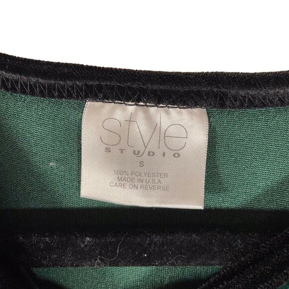Style Studio Sweater Dress Small Green Velour Velvet Tunic‎ Shirt Vintage Pocket - Picture 2 of 7